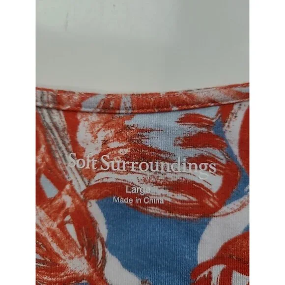 Soft Surroundings Maxi Dress L Blue Red Floral Twist Front Empire Soft Knit - Picture 9 of 14